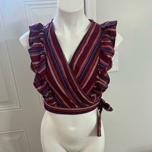 Colorful Striped Tie-Front Crop Top